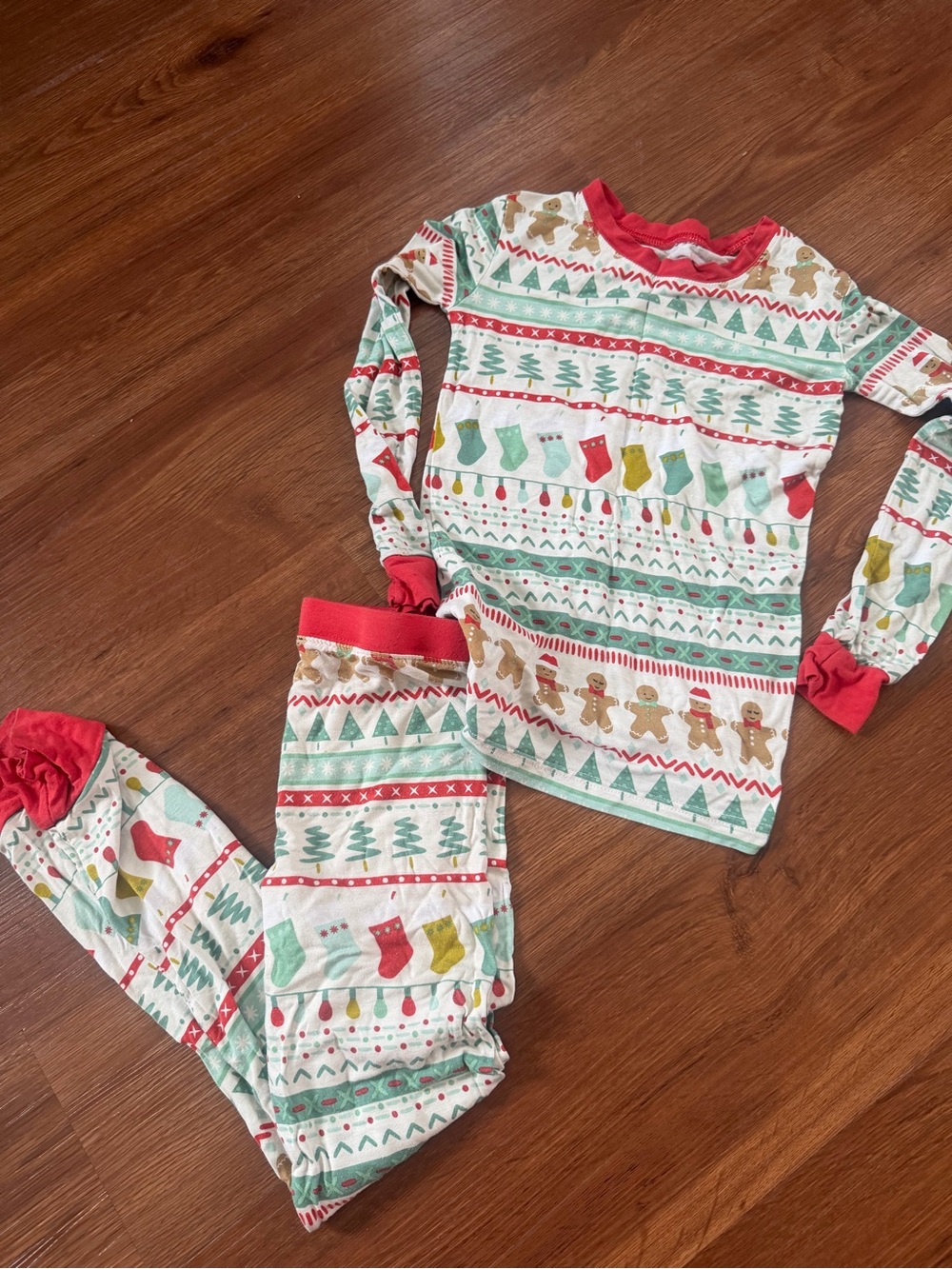 Kids Red & Green Holiday Gingerbread Pajama Set